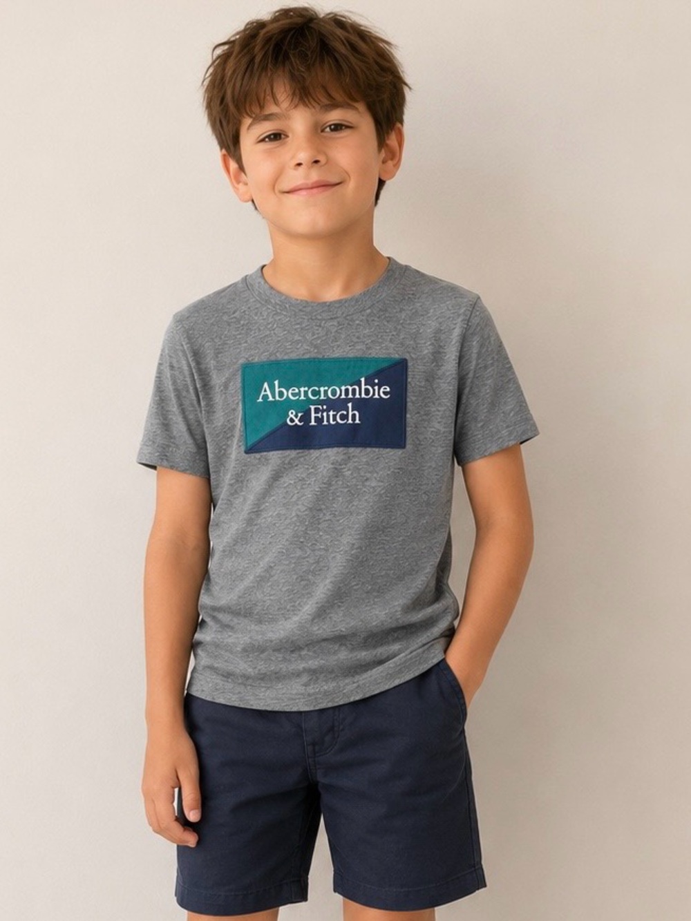 Abercrombie & Fitch Kids Grey Logo T-Shirt Boys Size 7/8 | Embroidered Tee